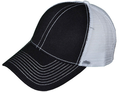 Contrast Stitching Velcro Trucker Hat - Black/White
