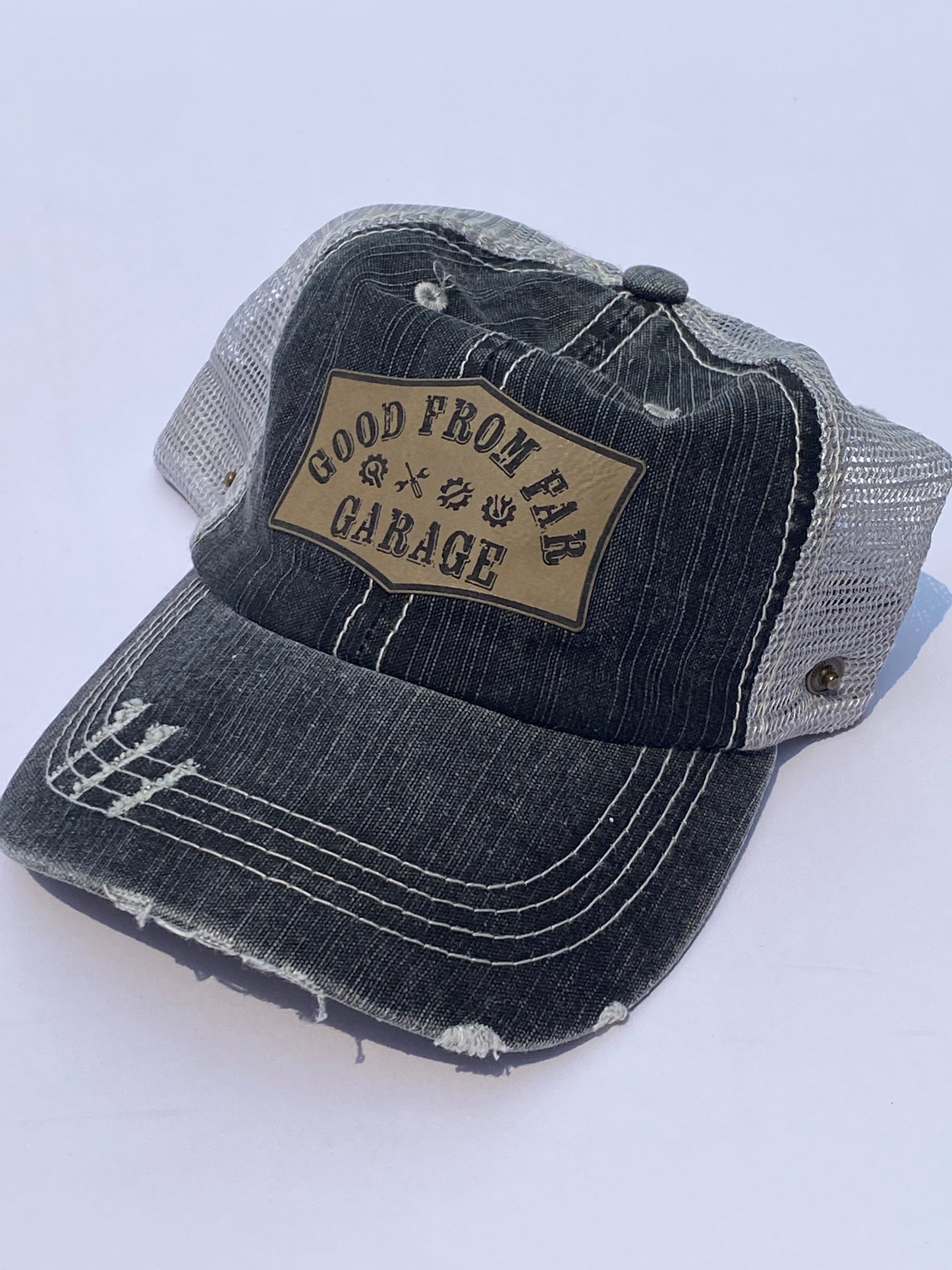Vintage Trucker Velcro Snap Side Hat - Black (more gray looking)