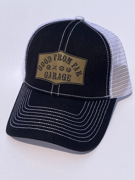 Contrast Stitching Velcro Trucker Hat - Black/White