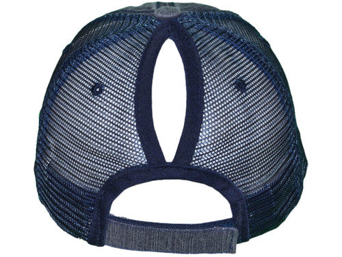 Distressed Ponytail Velcro Trucker Hat - Black/Black