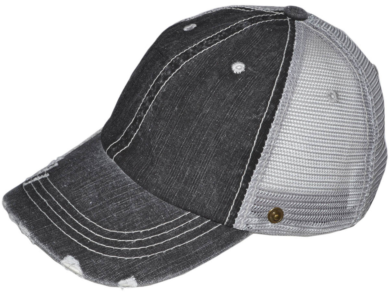 Vintage Trucker Velcro Snap Side Hat - Black (more gray looking)